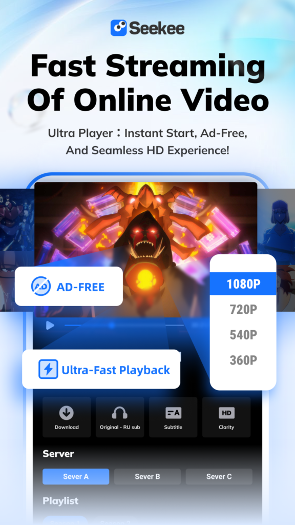 Seekee AI assistant app open on a smartphone, showcasing its search bar, content creation tools, and streaming options for movies and TV shows